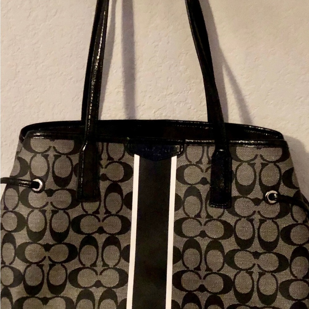 Coach Black and Gray Signature Stripe Tote